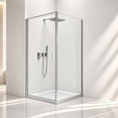 Eck-Duschkabine mit Drehtür – 8 mm Sicherheitsglas in Chrom, versch. Größen