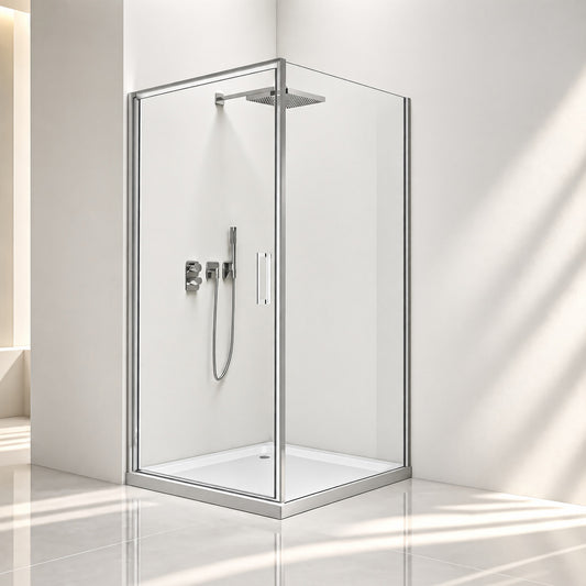Eck-Duschkabine mit Drehtür – 8 mm Sicherheitsglas in Chrom, versch. Größen