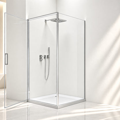 Eck-Duschkabine mit Drehtür – 8 mm Sicherheitsglas in Chrom, versch. Größen