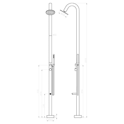 Designer Garten Duschsäule Serie SOHO mit Regendusche und Handbrause aus Edelstahl Gartendusche