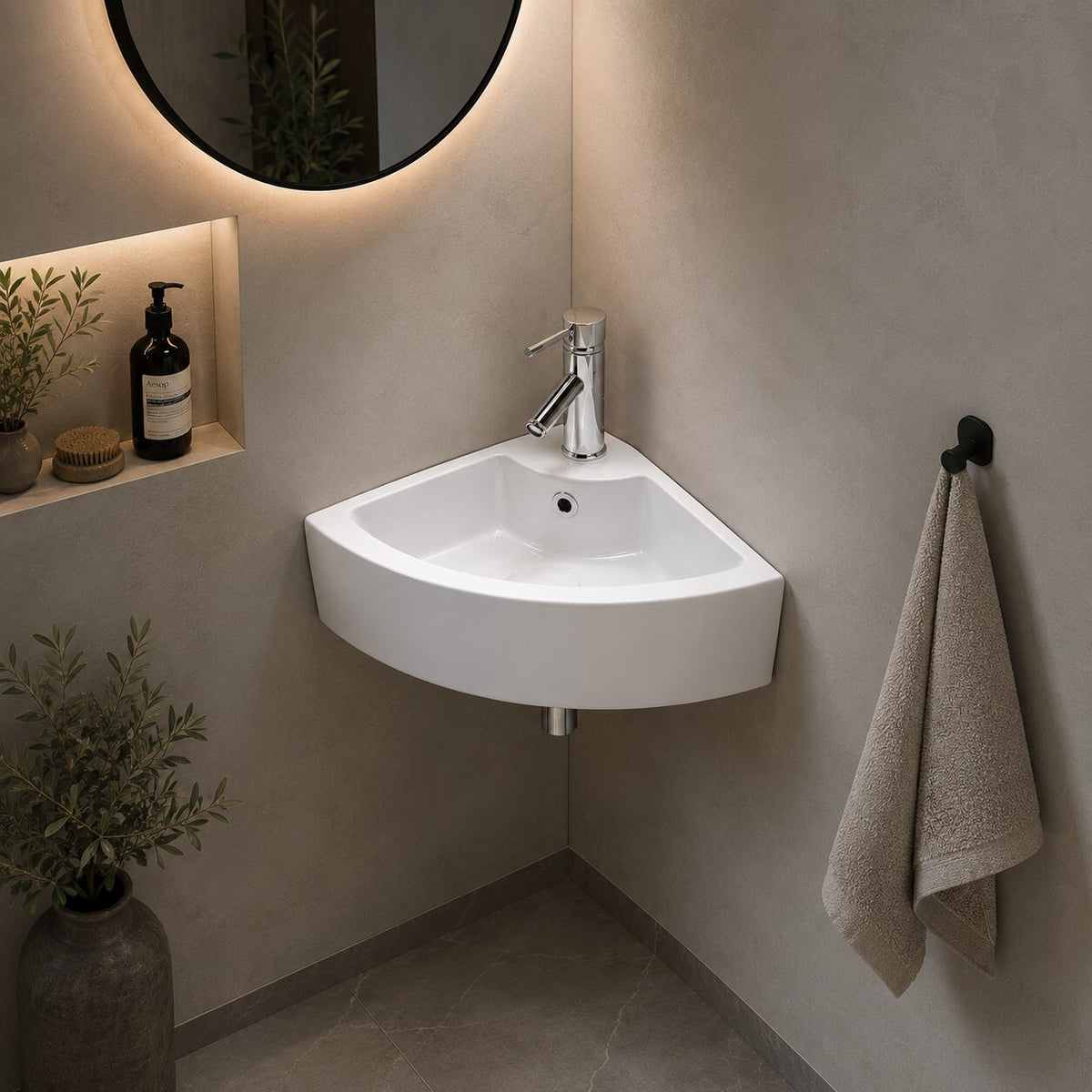 Eck Keramik Waschbecken Gäste WC 46x32 cm
