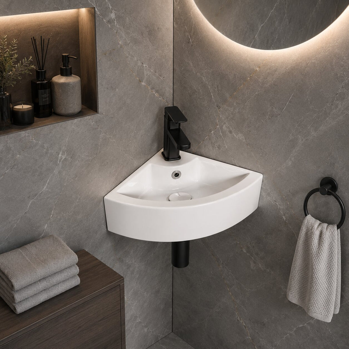 Eck Keramik Waschbecken Gäste WC 46x32 cm