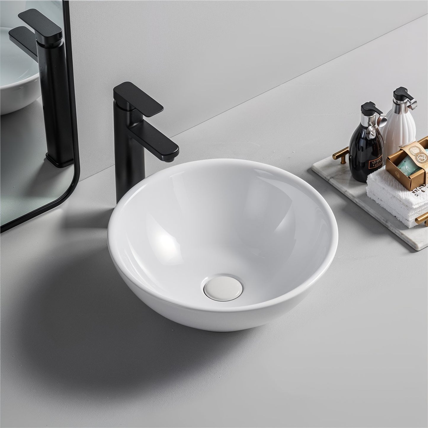 Aufsatz Keramik Waschbecken Rund Highline Brillant Weiß 40 cm