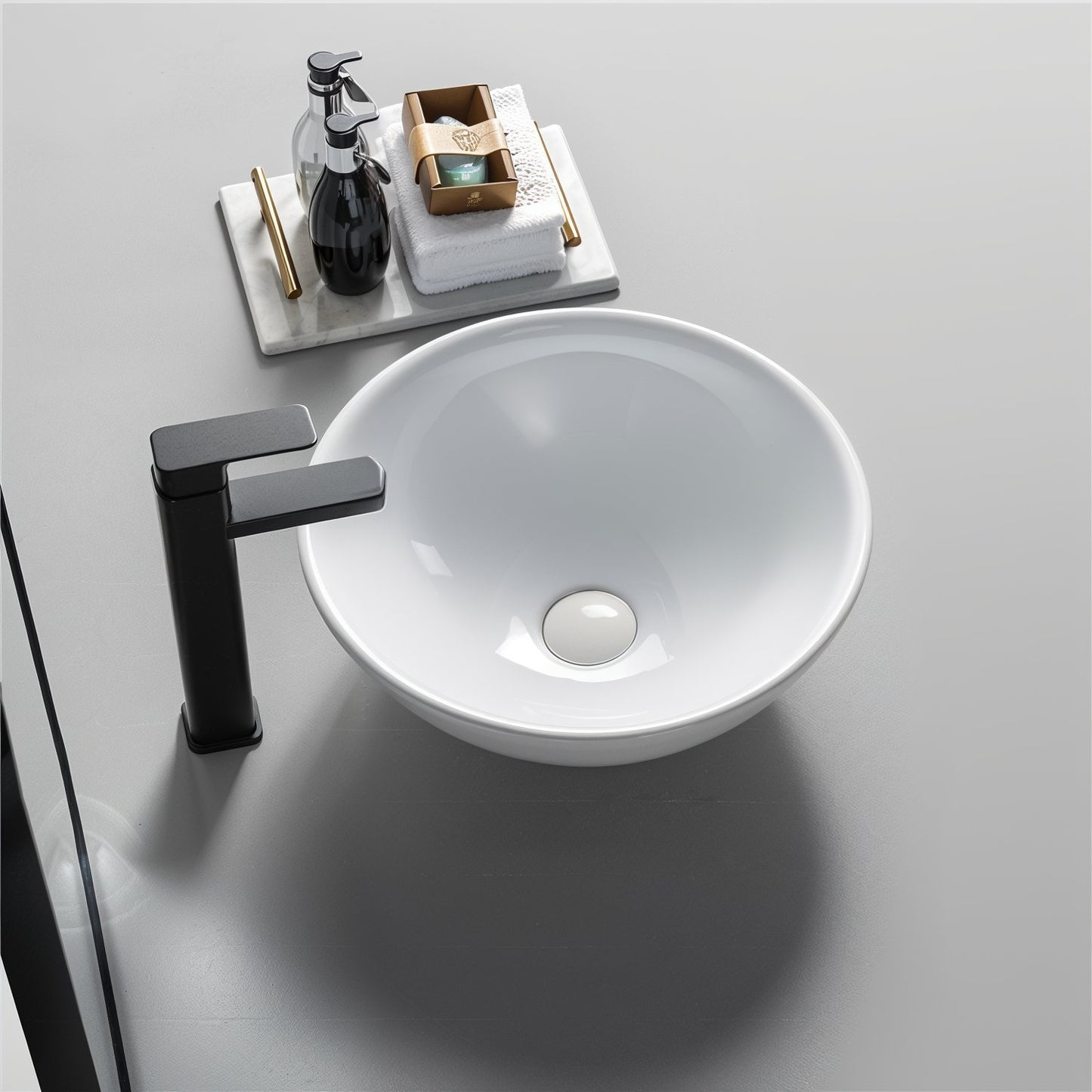 Aufsatz Keramik Waschbecken Rund Highline Brillant Weiß 40 cm