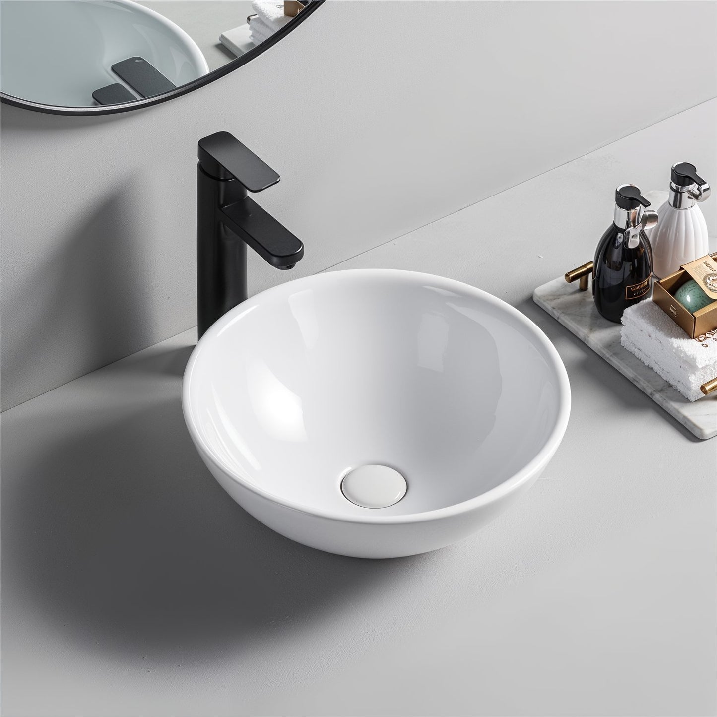 Aufsatz Keramik Waschbecken Rund Highline Brillant Weiß 40 cm