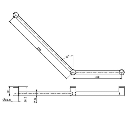 Mecca CARE 32 mm Haltegriff für Toilette, 45°, 750 x 450 mm Stützgriff