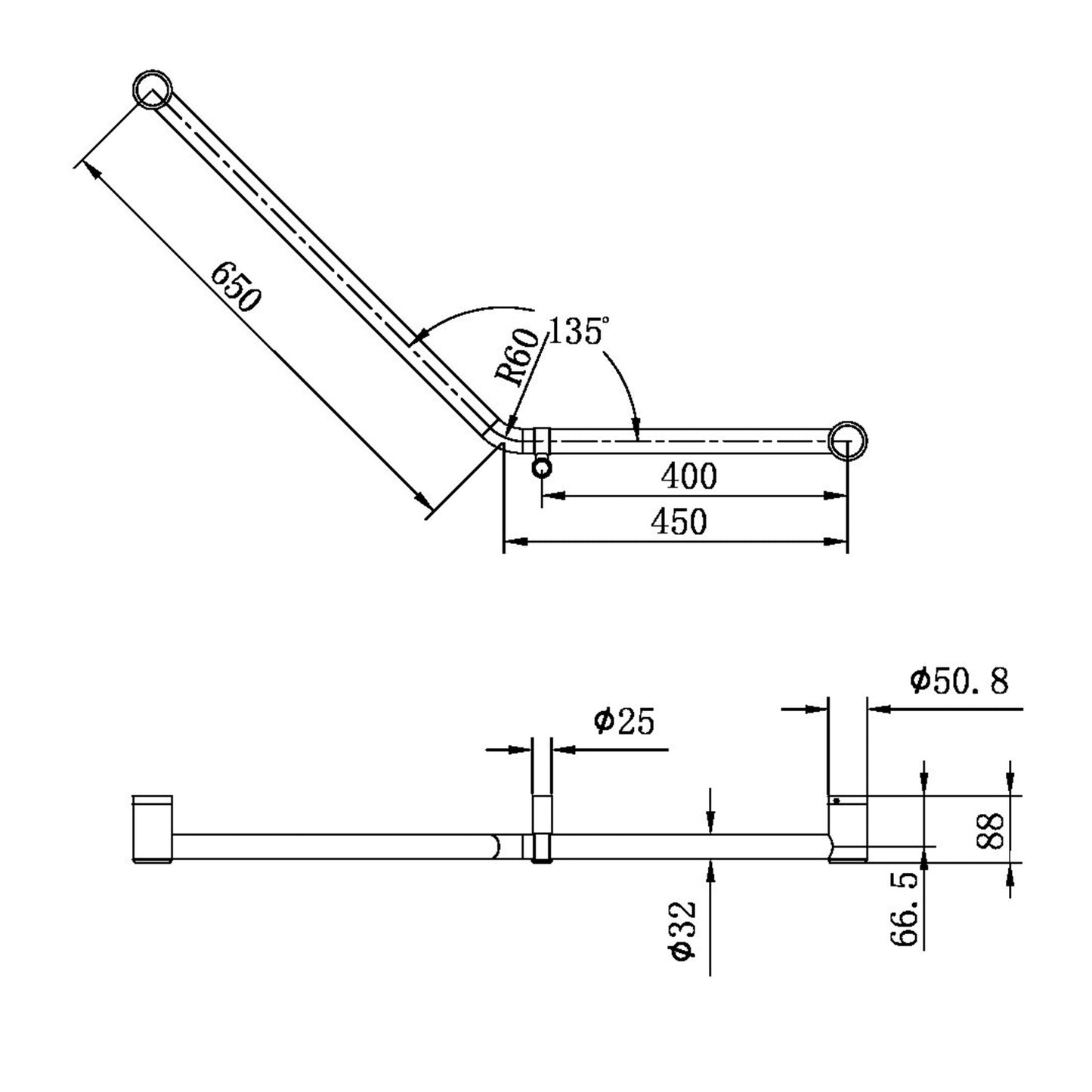 Mecca CARE 32MM AMBULANT 45° Stützgriff 450X650MM