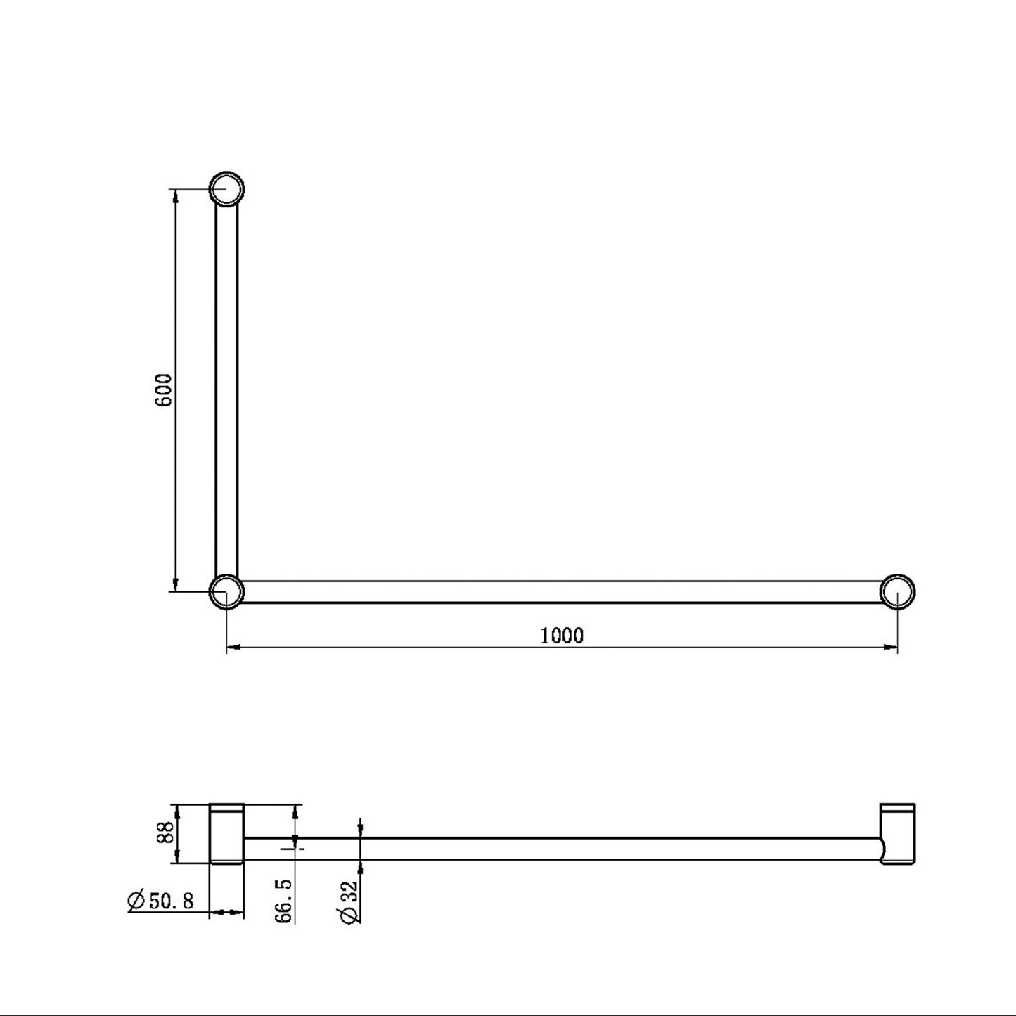 Mecca CARE 32MM DDA Haltegriff SET 90° 600X1000MM Stützgriff