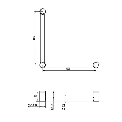 Mecca CARE 32 mm WC Haltegriff 90° Stützgriff 450 x 450 mm