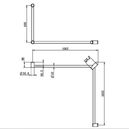 Mecca CARE 32 mm DDA WC Haltegriff Set, 90° durchgehend, 600 x 1065 x 1025 mm Stützgriff