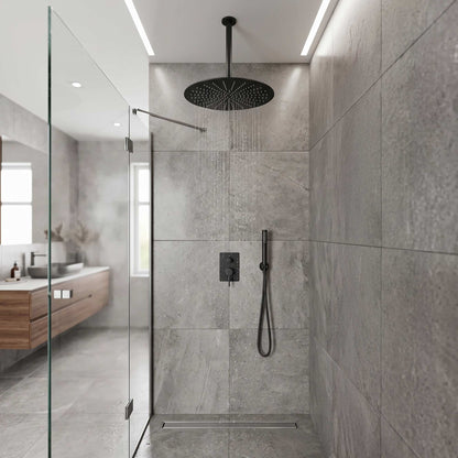 Stilform Luxus Edelstahl Regendusche Rund in 40 cm ULTRAFLACH in Schwarz Matt