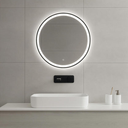LED Spiegel mit Spiegelheizung Ø 60, 80, 100 cm Schwarz Matt Warm-/Kaltlichteinstellung Badspiegel