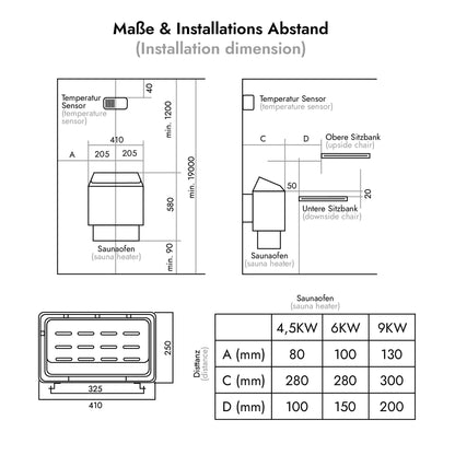 Saunaofen Thermolux 4,5KW/6KW Gunmetal – Touch/Digital Controller