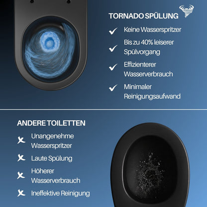 Soho Whirlflush Hänge Wand WC Spülrandlos Toilette Schwarz Matt mit WC-Sitz