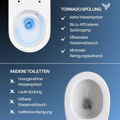 Whirlflush Hänge Wand WC Soho 3.0 Spülrandlos Tornado Spülung Weiß Glanz mit WC-Sitz Toilette