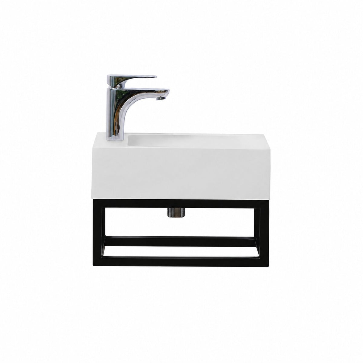 STILFORM Gäste WC Waschbecken Soho Industrial Design aus Mineralguss mit Metallgestell Schwarz Matt mit Hahnloch
