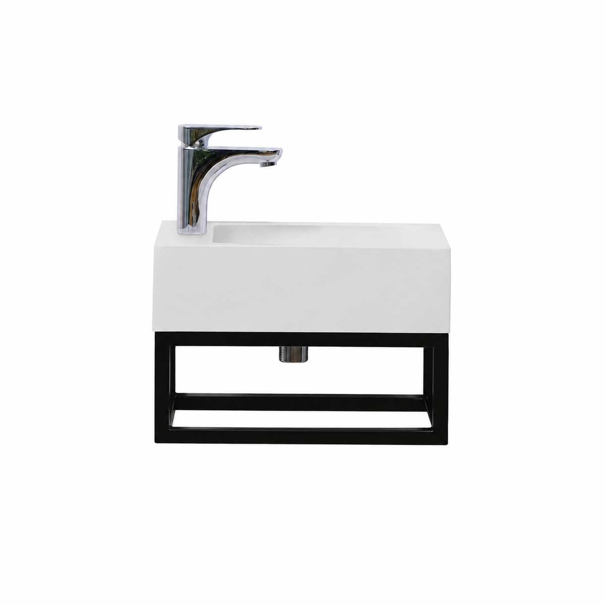 STILFORM Gäste WC Waschbecken Soho Industrial Design aus Mineralguss mit Metallgestell Schwarz Matt mit Hahnloch