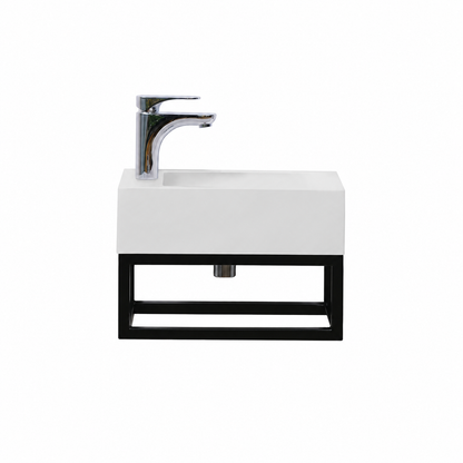 STILFORM Gäste WC Waschbecken Soho Industrial Design aus Mineralguss mit Metallgestell Schwarz Matt mit Hahnloch