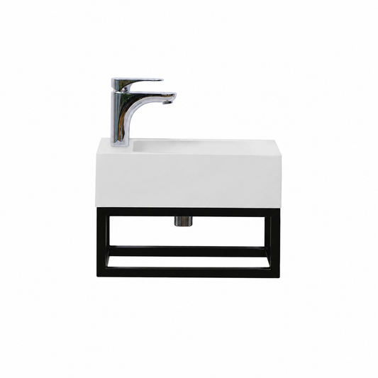 STILFORM Gäste WC Waschbecken Soho Industrial Design aus Mineralguss mit Metallgestell Schwarz Matt mit Hahnloch