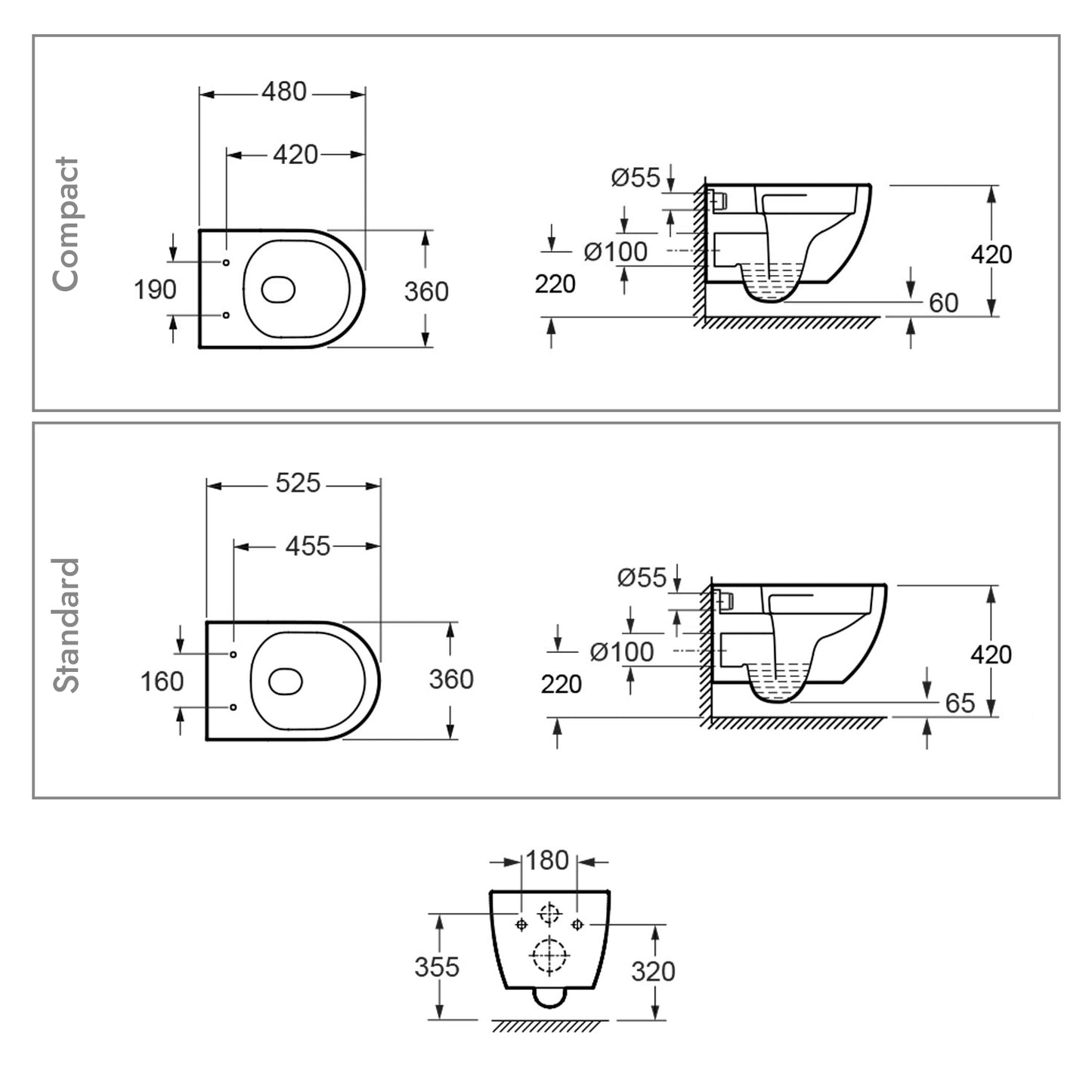 Spülrandloses Dusch-WC SOHO 4.0 mit abnehmbarem Softclose Sitz Taharet