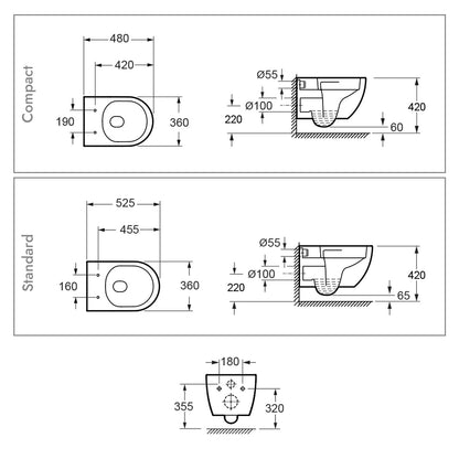 Spülrandloses Dusch-WC SOHO 4.0 mit abnehmbarem Softclose Sitz Taharet