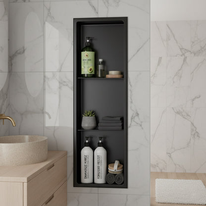 Stilform Wandnische 90 x 30 Schwarz Matt Edelstahl mit 2 Fachböden Duschablage