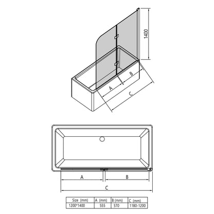 Badewannenaufsatz Glas Duschwand Chrom 120x140 Faltwand