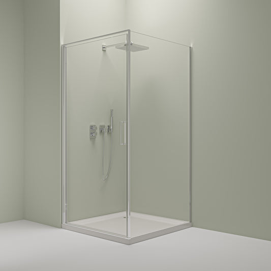 Eck-Duschkabine mit Drehtür – 8 mm Sicherheitsglas in Chrom, versch. Größen