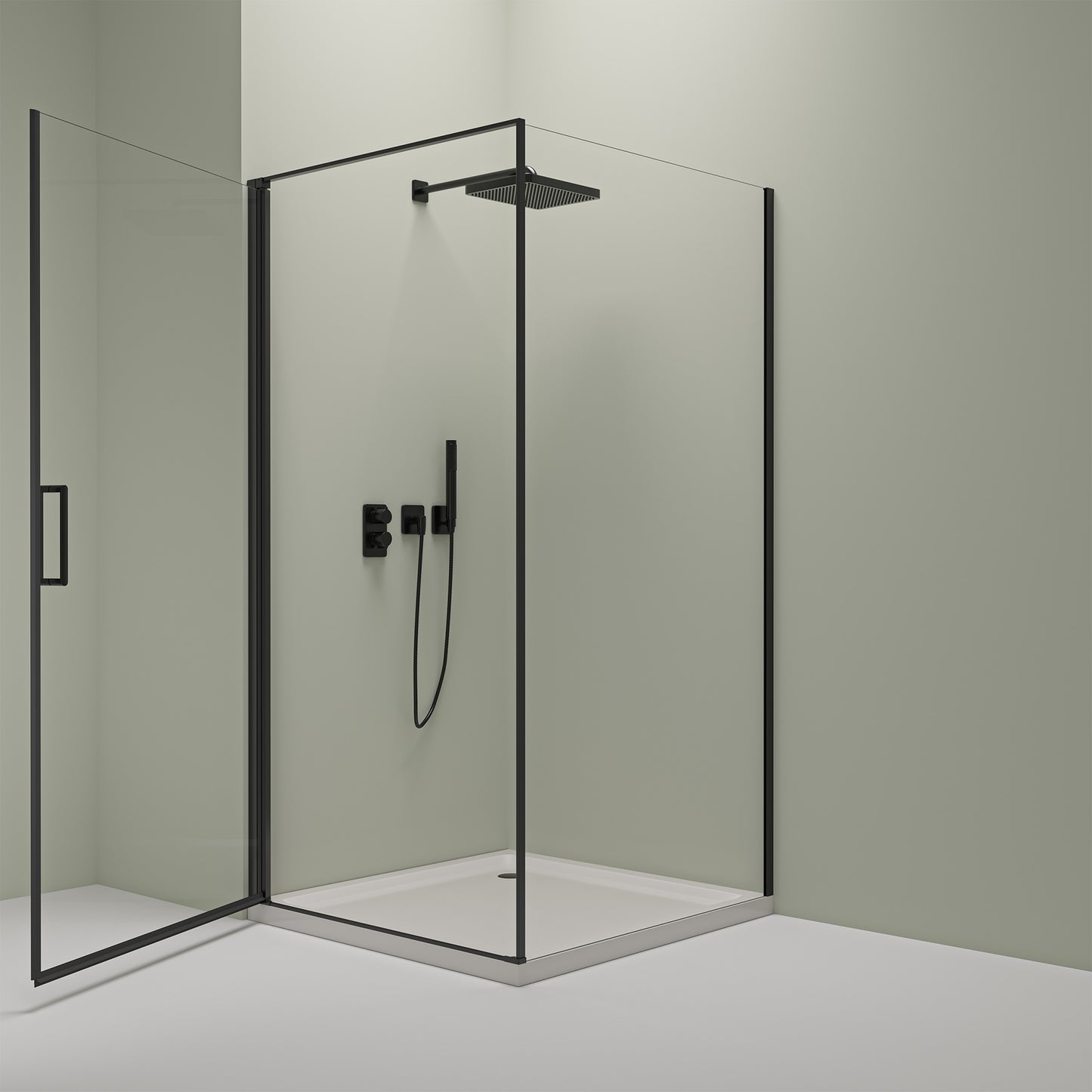 Eck-Duschkabine mit Drehtür – 8 mm Sicherheitsglas in Schwarz Matt, versch. Größen
