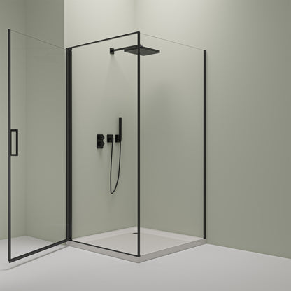 Eck-Duschkabine mit Drehtür – 8 mm Sicherheitsglas in Schwarz Matt, versch. Größen