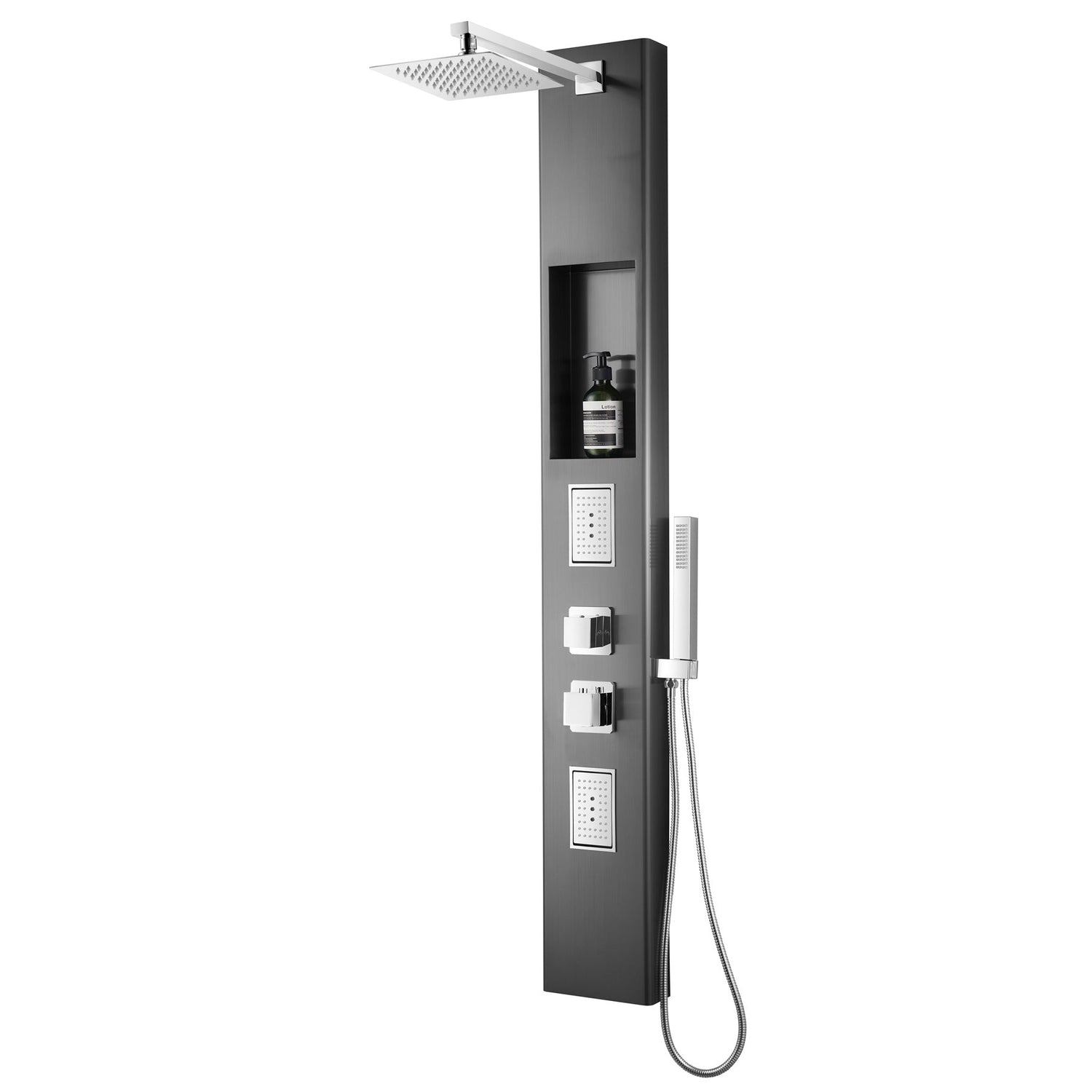 XXL Duschpaneel in Gunmetal Gebürstet Thermostat und integrierter Nische - Items
