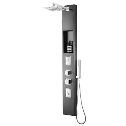 XXL Duschpaneel in Gunmetal Gebürstet Thermostat und integrierter Nische - Items