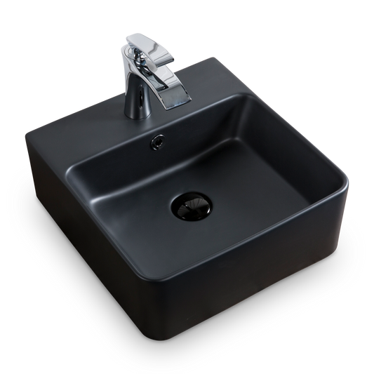 Wand Hänge Gäste WC Keramik Waschbecken Soho dünner Rand 40 x 42 cm Matt Schwarz