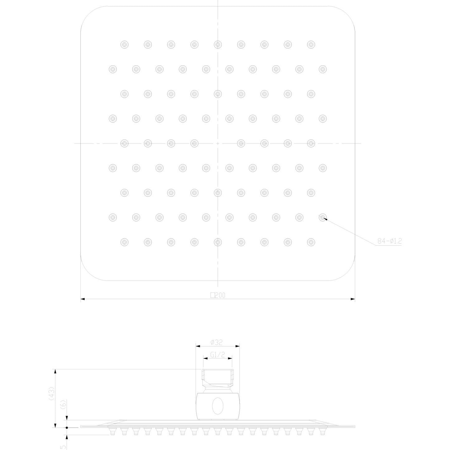 Stilform Edelstahl 20x20 cm Regendusche Schwarz Matt Kopfbrause