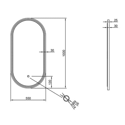 LED Spiegel Oval Spiegelheizung 40x60 oder 55x100 Schwarz Matt Warm-/Kaltlichteinstellung Badspiegel