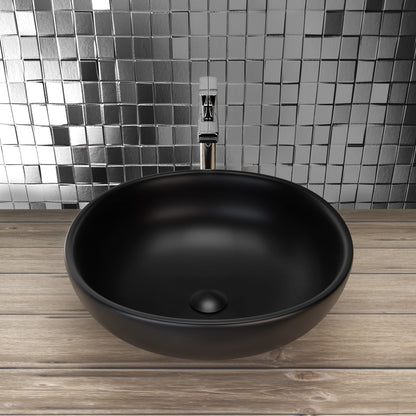 Highline Waschbecken Schwarz Matt aus Keramik als Aufsatzwaschbecken ohne Hahnloch